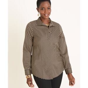 Chico’s Women’s Collar Shirt Sz 3 (16) No-Iron Sateen Striped Button Down blk